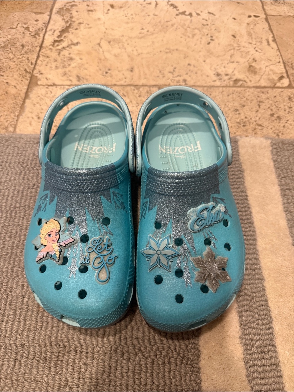 Disney Elsa Teal Blue Kids Clog Sandals with Snowflake Charms